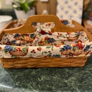 Longaberger Brown Basket with Fruit Pattern Liner